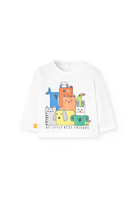 Knit t-shirt and trousers set for baby boy in white.