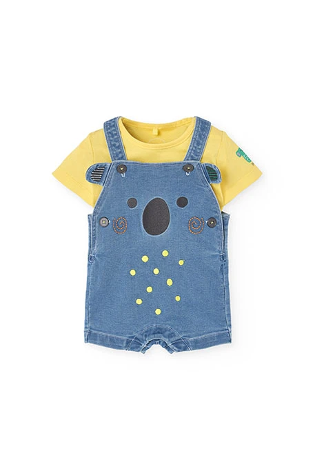 Completo di t-shirt in maglia per neonato di colore giallo.