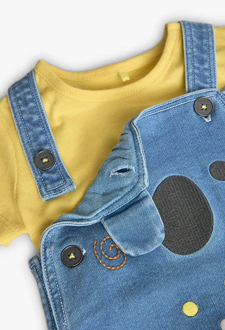 Baby boy knitted T-shirt set in yellow colour