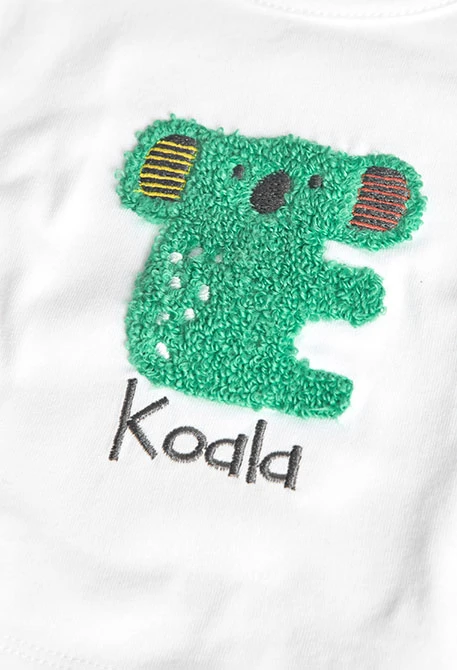 Nursery set with a koala design in white for baby boys.