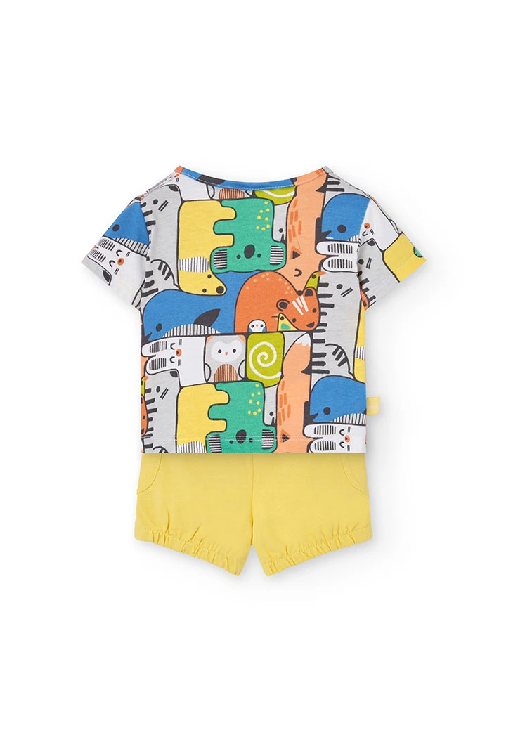 Baby boy knitted T-shirt set in yellow with print