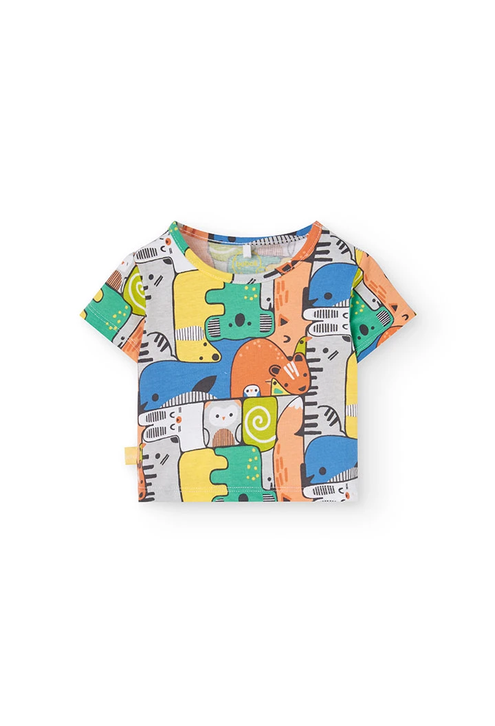 Baby boy knitted T-shirt set in yellow with print