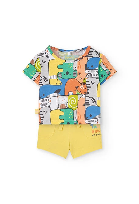 Completo di maglietta a maglia per neonato di colore giallo con stampa.