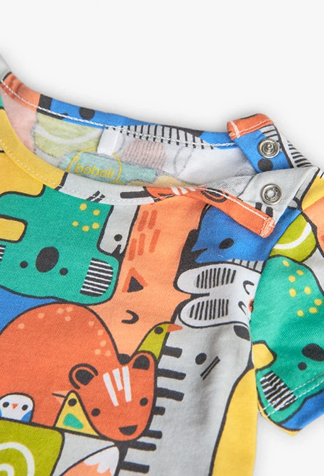 Completo di maglietta a maglia per neonato di colore giallo con stampa.