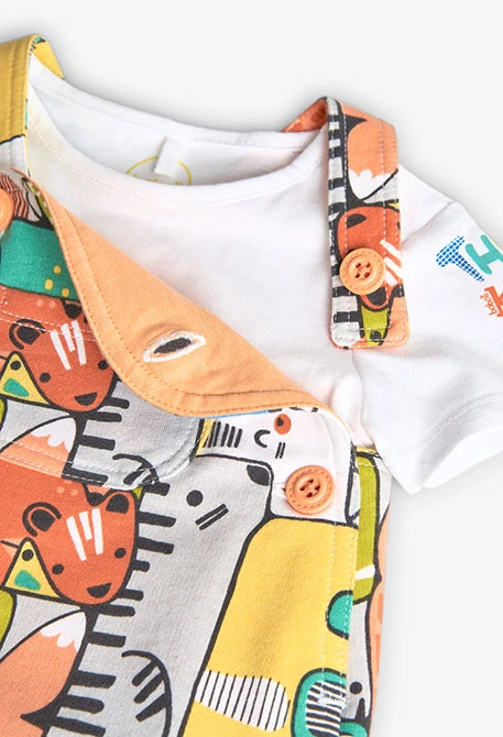 Baby boy knit t-shirt set in salmon colour.