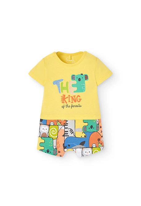 Barboteuse courte en tricot pour bébé garçon de couleur jaune