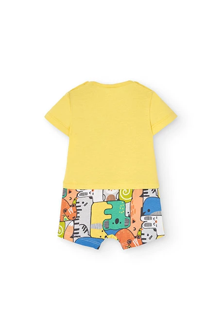 Barboteuse courte en tricot pour bébé garçon de couleur jaune