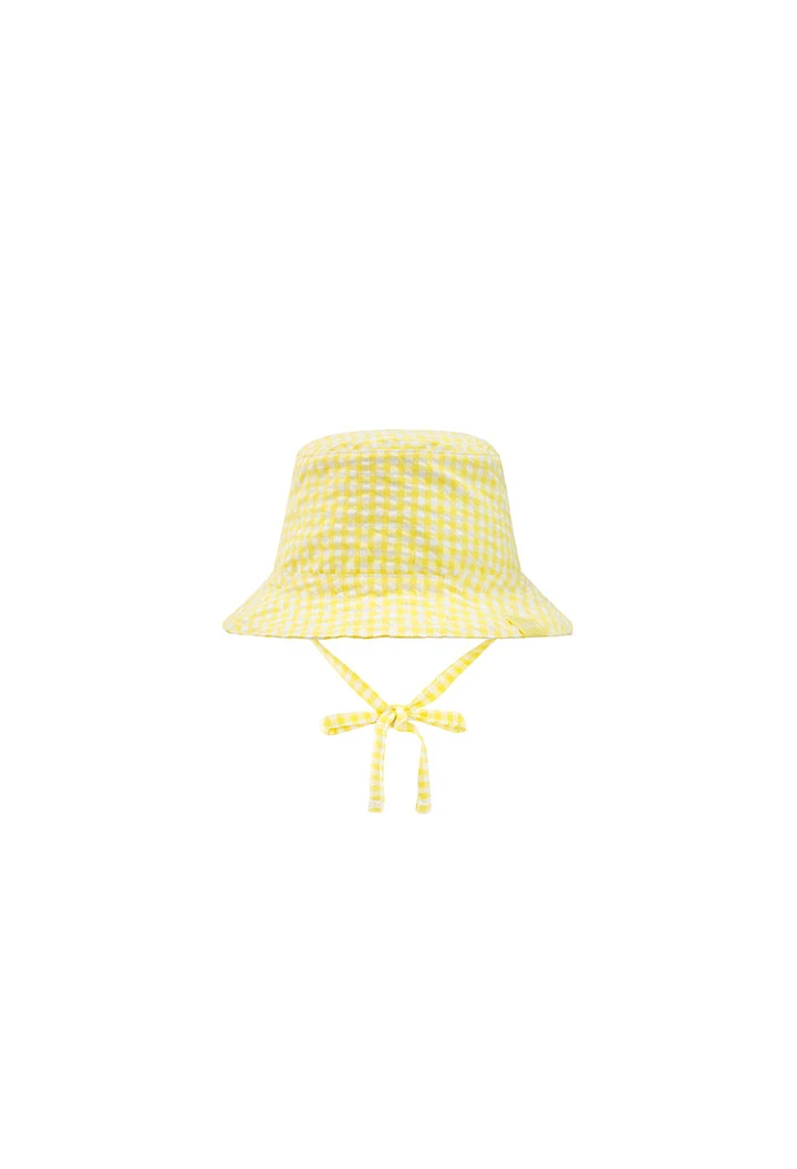 Bonnet en popeline pour bébé de couleur jaune avec motif à carreaux