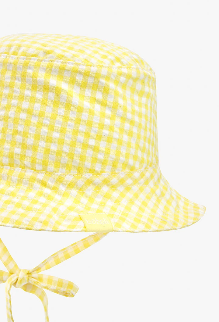 Bonnet en popeline pour bébé de couleur jaune avec motif à carreaux