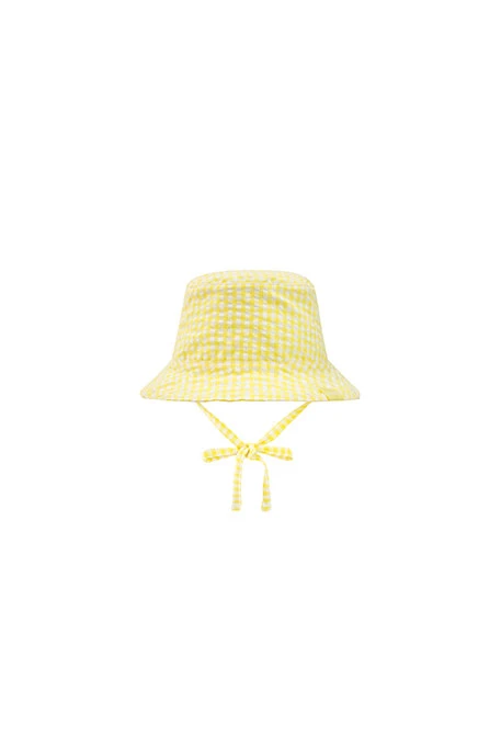 Bonnet en popeline pour bébé de couleur jaune avec motif à carreaux