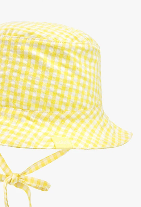 Bonnet en popeline pour bébé de couleur jaune avec motif à carreaux