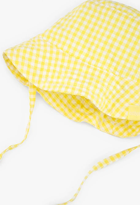 Bonnet en popeline pour bébé de couleur jaune avec motif à carreaux
