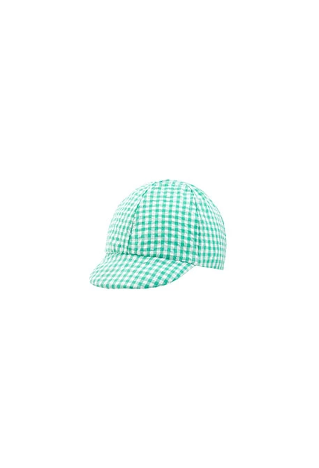 Baby poplin cap in green checkered pattern