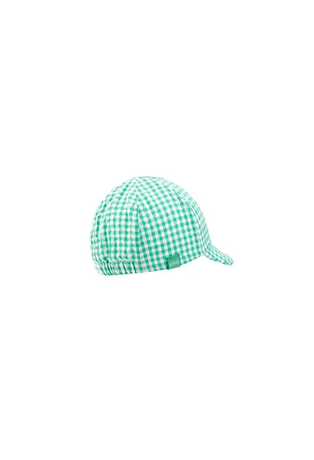 Baby poplin cap in green checkered pattern