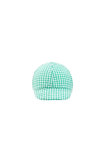 Baby poplin cap in green checkered pattern