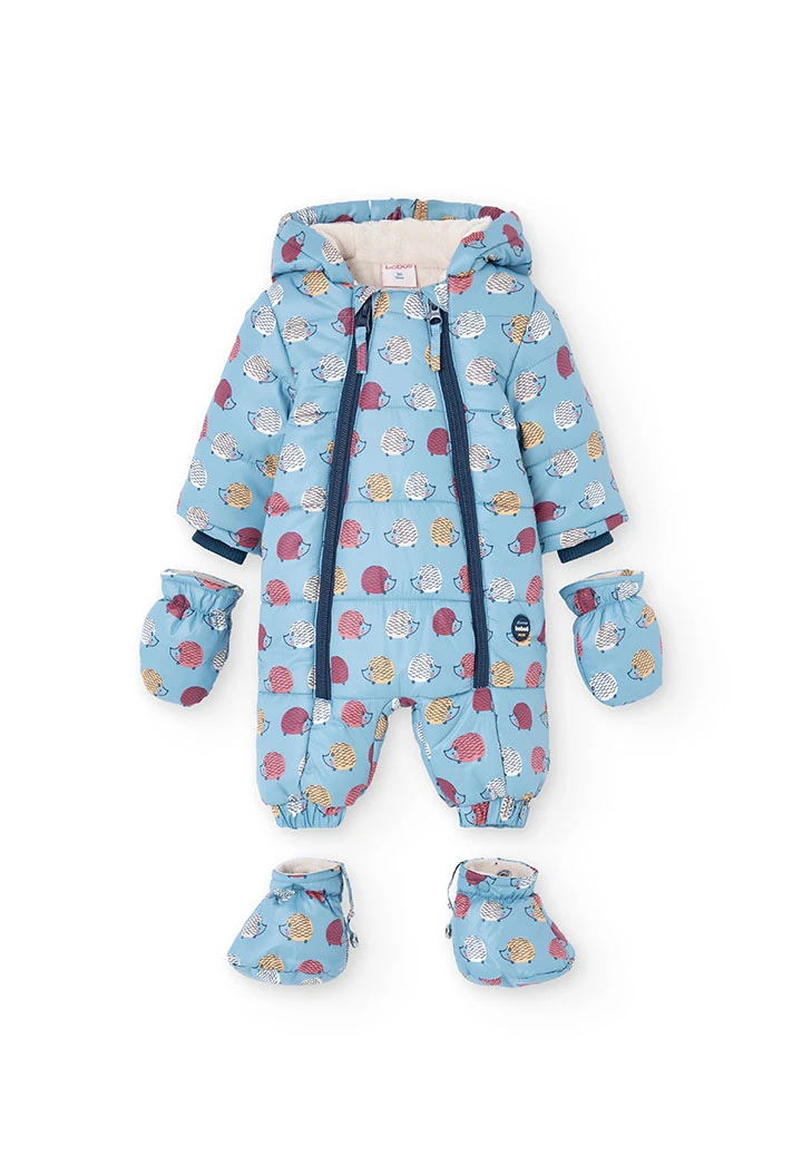 Tuta per neonato in maglia blu con animali