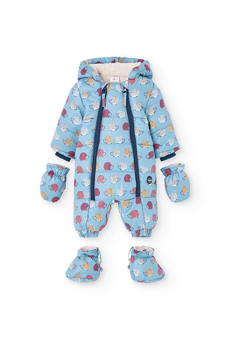 Blauer Baby-Strickoverall mit Tieren