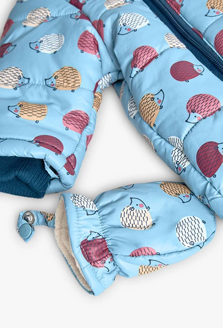 Combinaison en tricot bleu d´animaux pour bébé