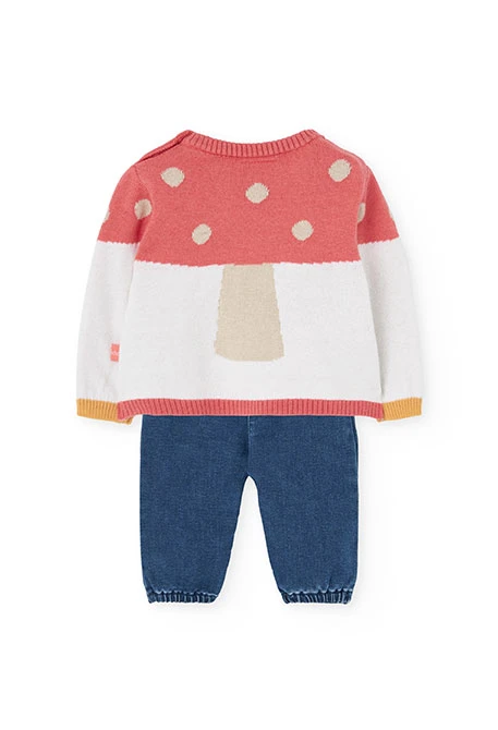 Blaues Baby-Strickset mit Pilzen