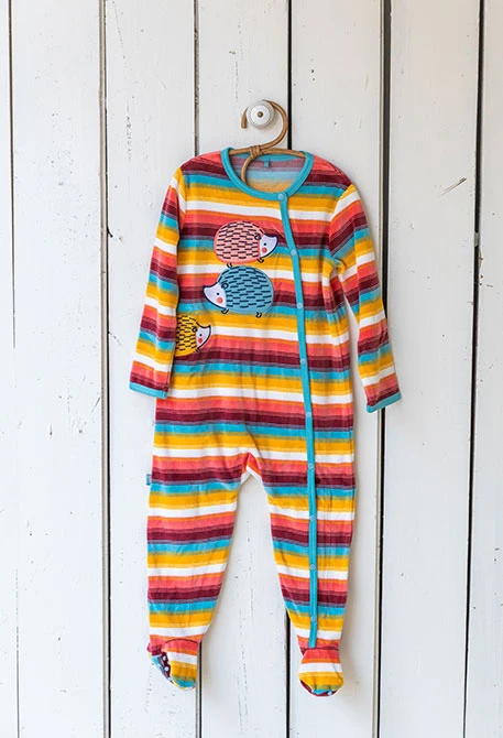 Knitted striped baby sleepsuit