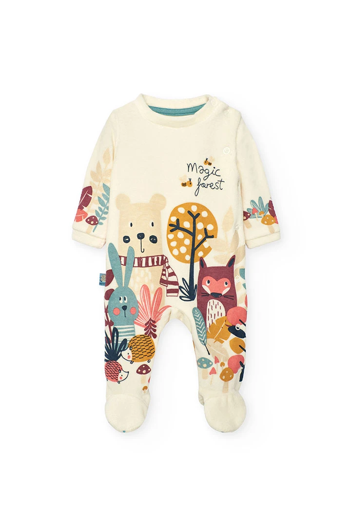 White knitted baby sleepsuit with animals