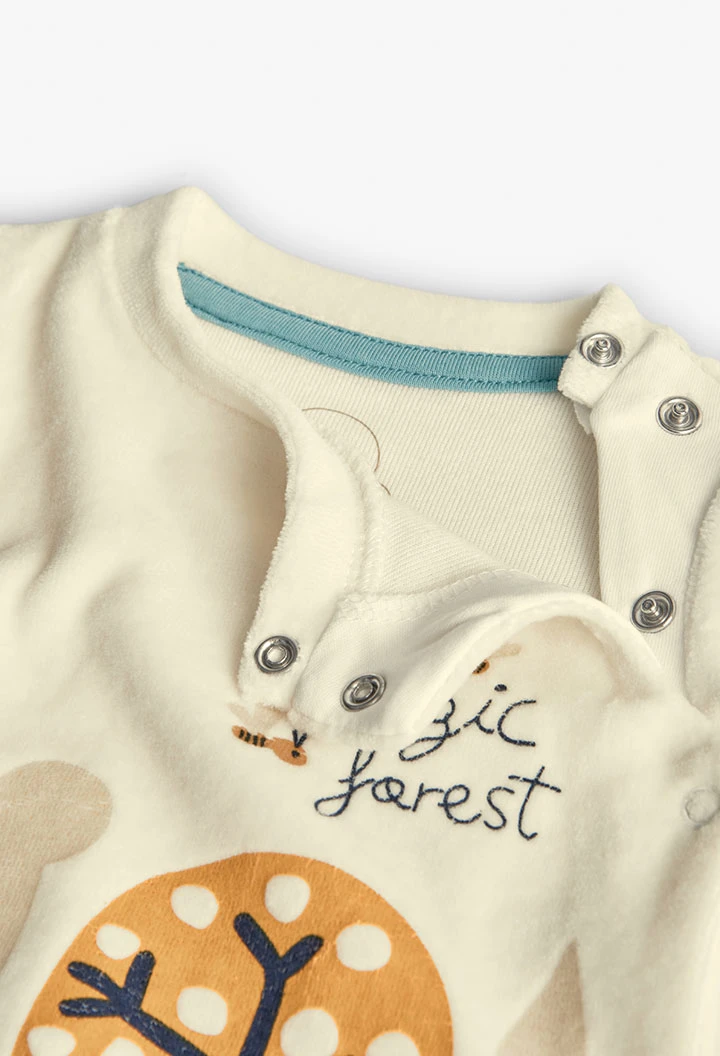 White knitted baby sleepsuit with animals