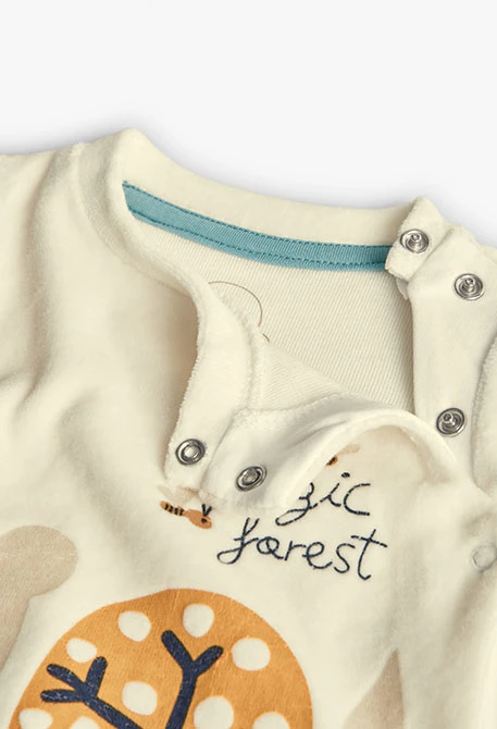 Grenouillère en tricot blanche avec des animaux pour bébé