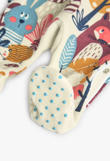 Macacão de bebé de malha branca com animais