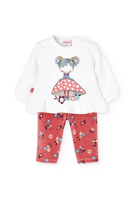 White knit baby set with flowers