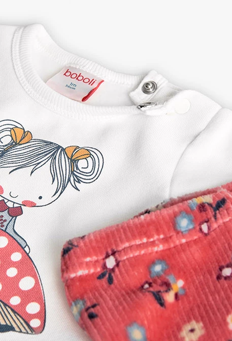 Conjunto bebé de malha branca com flores