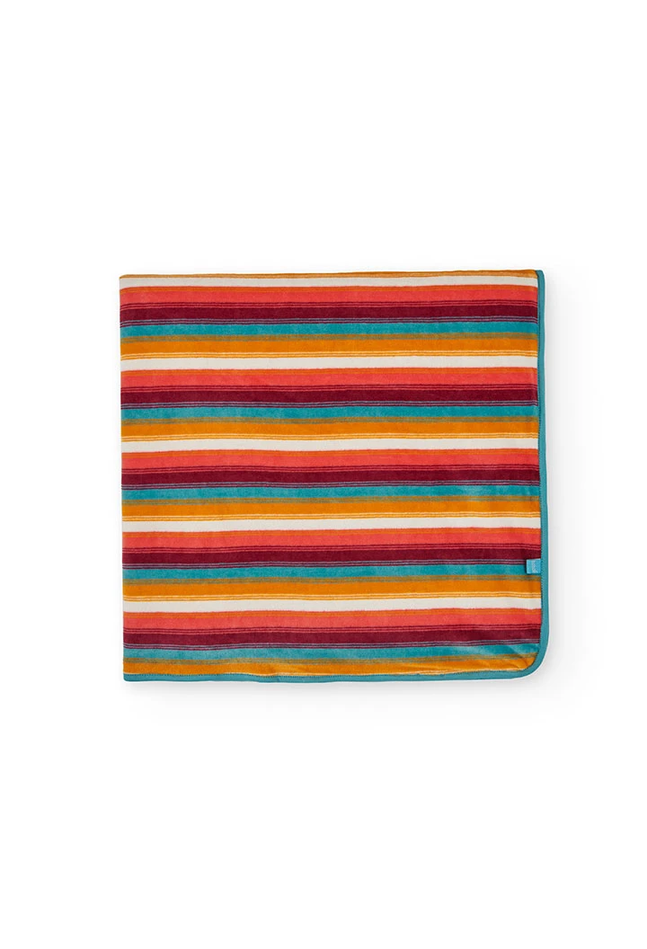 Velvet striped baby blanket with animals