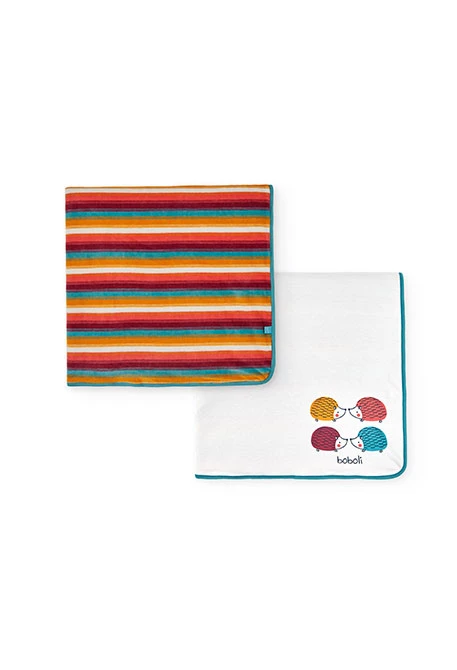 Velvet striped baby blanket with animals