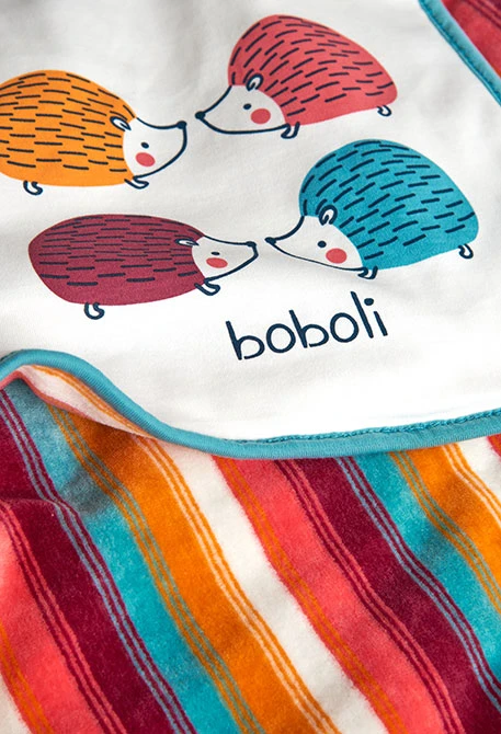 Velvet striped baby blanket with animals