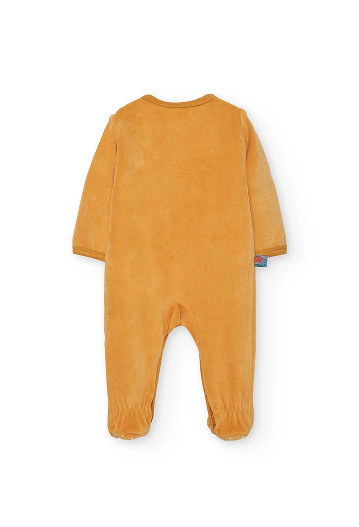 Gelber Baby-Overall aus Samt mit Tieren