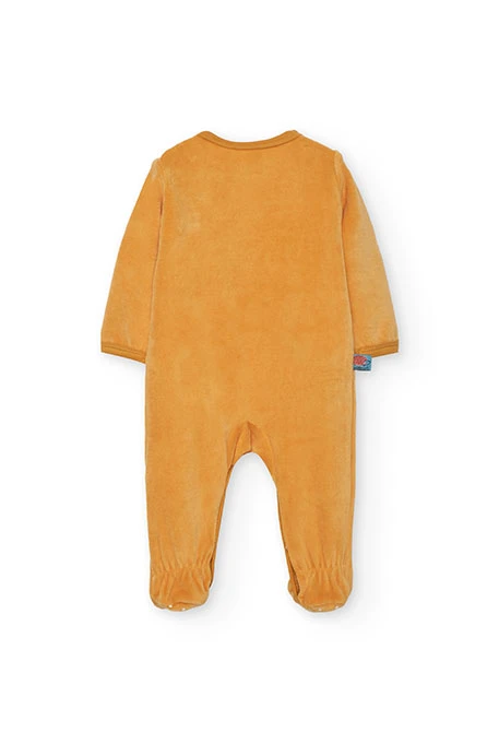 Pagliaccetto neonato in velluto giallo con animali