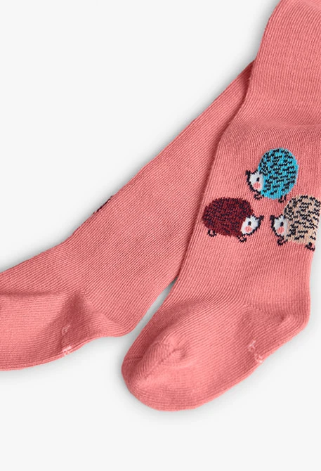 Pink knitted baby leotard with animals