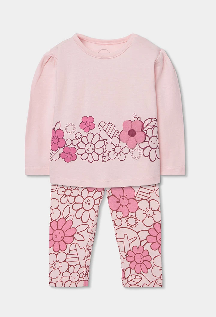 Pink cotton knit baby outfit