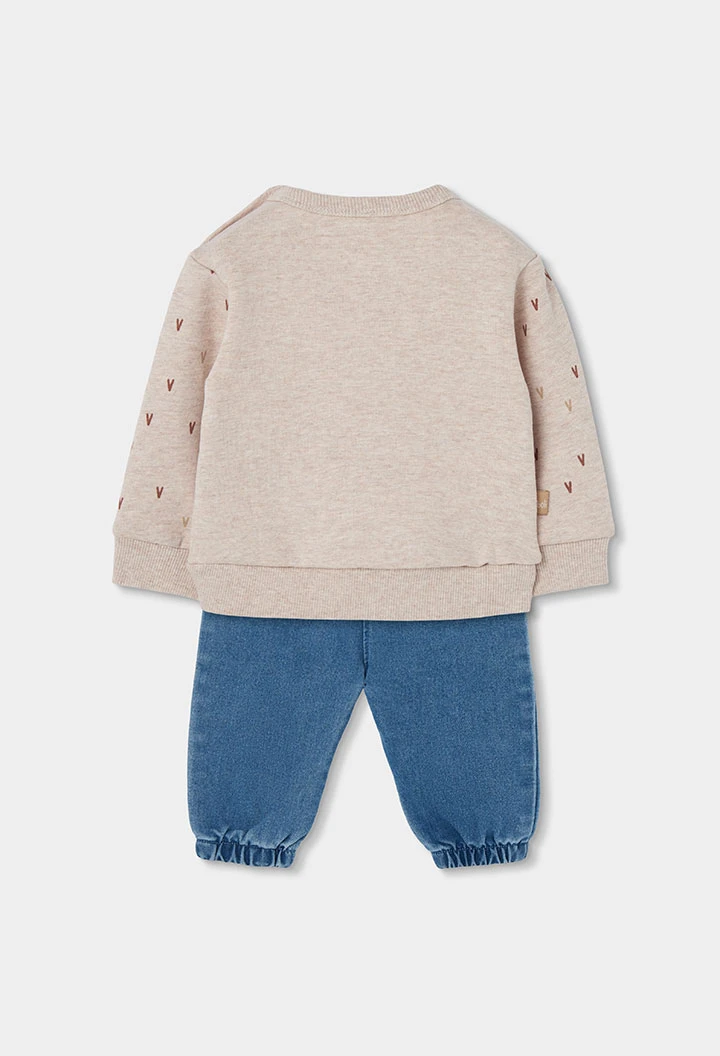 Ensemble maille bébé fille beige broderie lapin