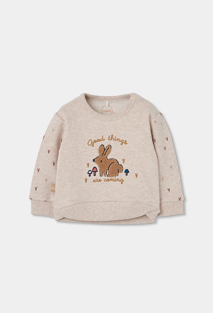 Ensemble maille bébé fille beige broderie lapin