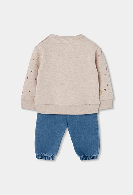 Ensemble maille bébé fille beige broderie lapin