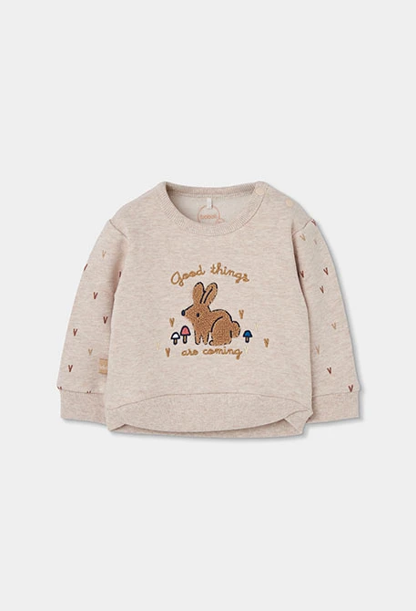 Ensemble maille bébé fille beige broderie lapin