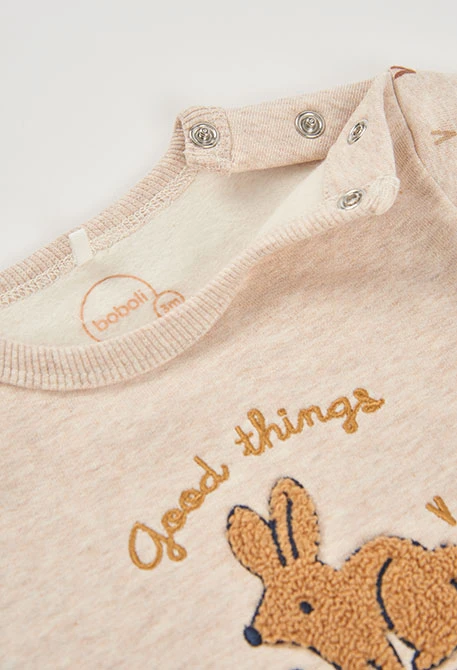 Ensemble maille bébé fille beige broderie lapin