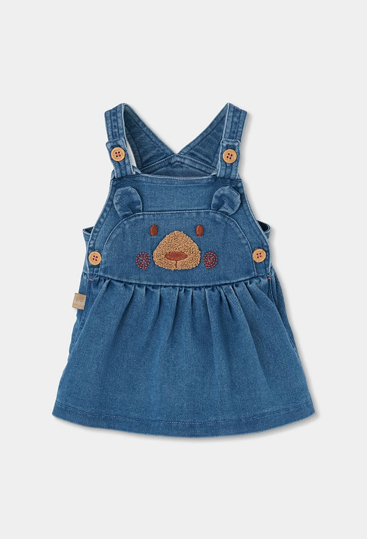 Conjunto em malha denim bebé menina vermelho bordado de urso
