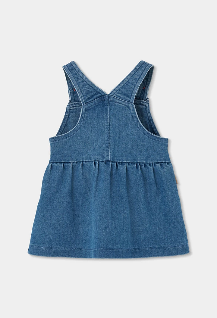Conjunto em malha denim bebé menina vermelho bordado de urso