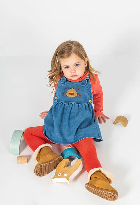 Ensemble maille denim bébé fille rouge broderie ours