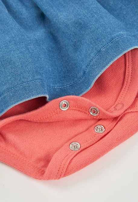 Ensemble maille denim bébé fille rouge broderie ours