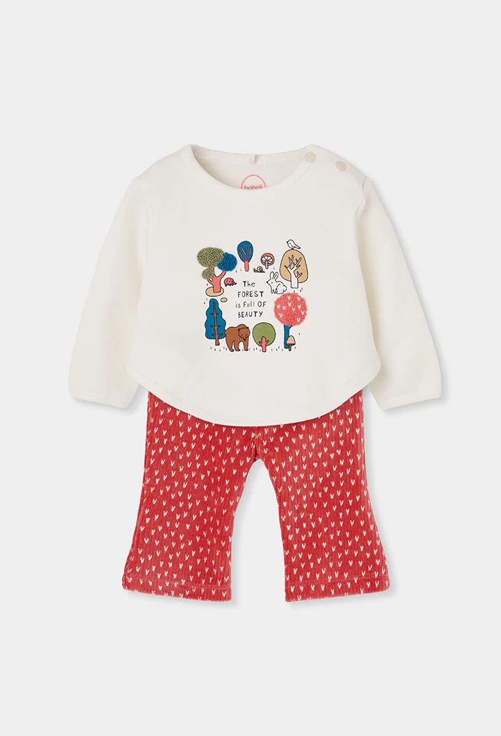 Ensemble maille bébé fille blanc imprimé forêt