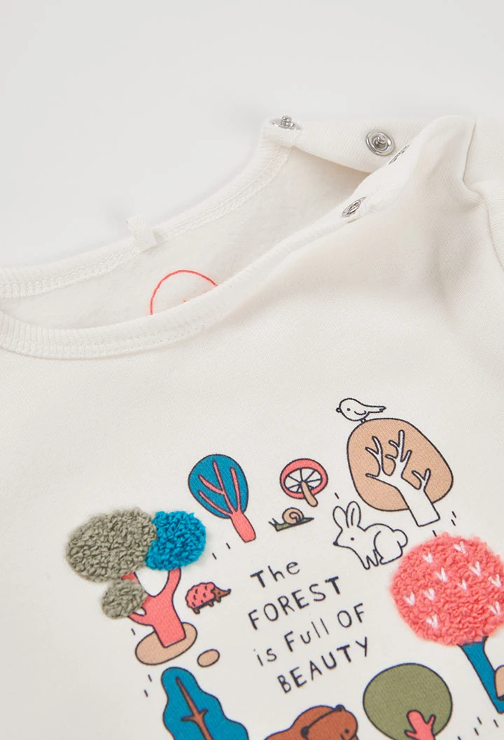Ensemble maille bébé fille blanc imprimé forêt