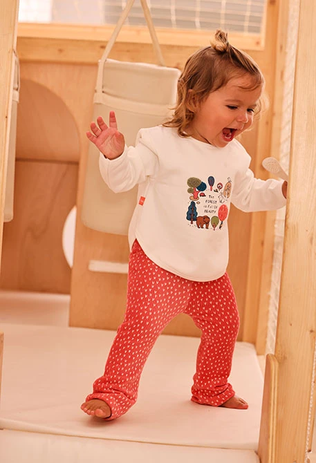 Completo in maglia neonata bambina bianco stampa foresta