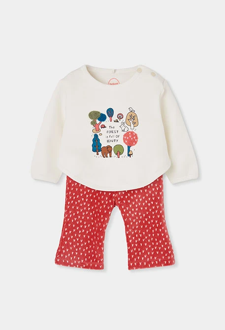 Ensemble maille bébé fille blanc imprimé forêt